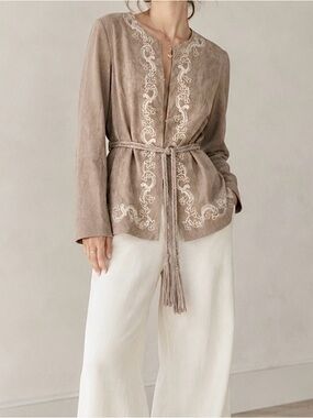 ⏱️💲🔻 CABO Suede Jacket with Braided Tie Belt - Taupe - Vintage